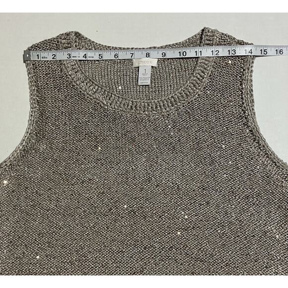 Womens Chicos Special Occasion Cardigan Sweater Tank Top Sequins Taupe Sz 1 - Picture 9 of 16